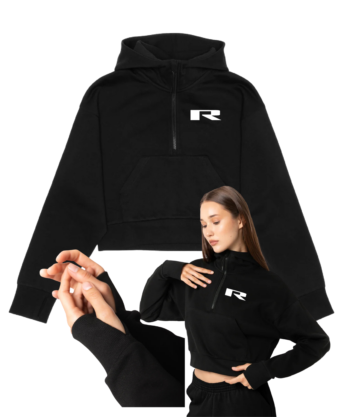 Womens Cropped 1/2 Zip Hoodie